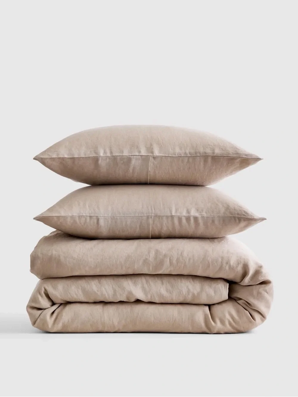 Queen Linen Duvet Cover + Fitted & Flat Sheet Set + 4 Pillow Cases Taupe Beige